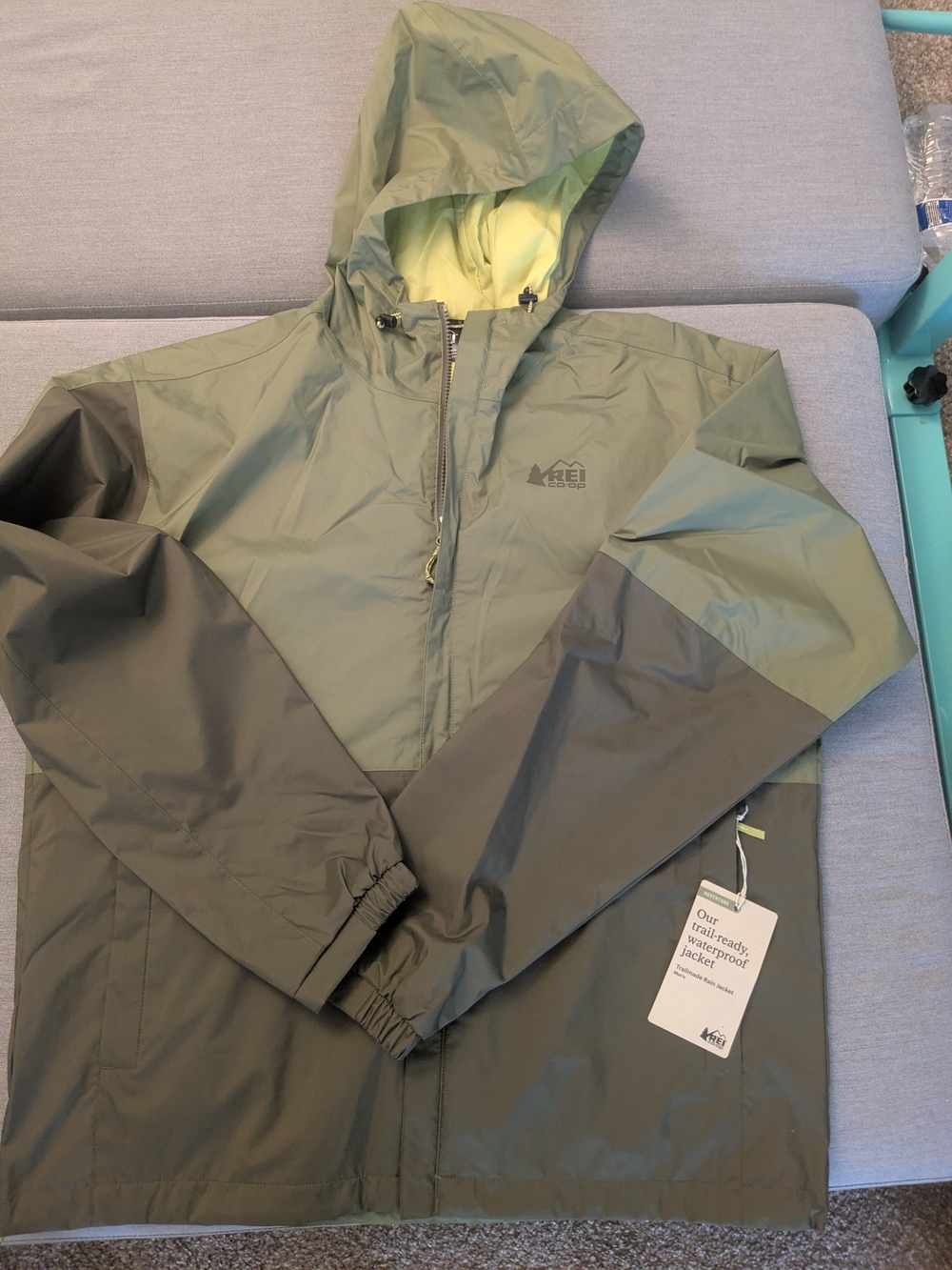 REI, Trailmade Rain Jacket, Men's, Army Cot Green/ Olive Ridge , Medium, Waterpr